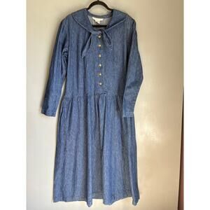 Vintage ALL WEEK LONG Women's 16 Prairie Denim Maxi Dress Cotton Cottagecore